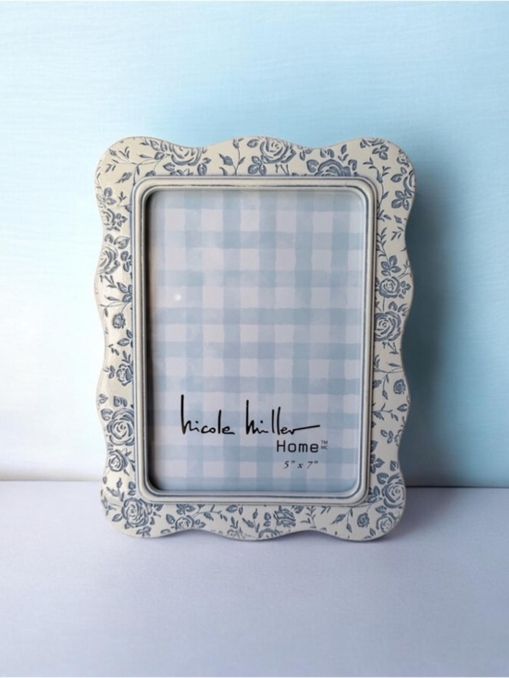 Nicole Miller Cream and Blue Floral Scalloped Frame